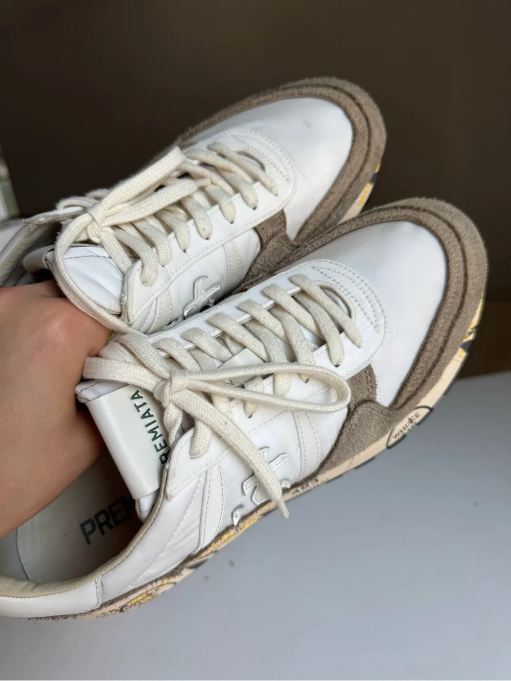 Premiata White & Taupe Suede Sneakers – Size 44